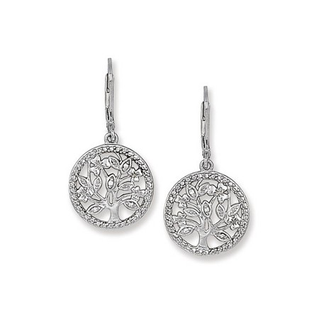 Sterling Silver Circle Tree of Life CZ Leverbacks - Click Image to Close